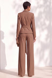 Brown 2 Piece Shawl Lapel Women Suits with Sash