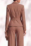Brown 2 Piece Shawl Lapel Women Suits with Sash