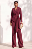 Brown 2 Piece Shawl Lapel Women Suits with Sash