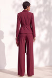 Brown 2 Piece Shawl Lapel Women Suits with Sash