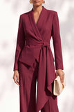 Brown 2 Piece Shawl Lapel Women Suits with Sash