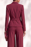 Brown 2 Piece Shawl Lapel Women Suits with Sash