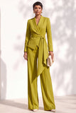 Brown 2 Piece Shawl Lapel Women Suits with Sash