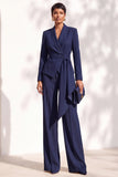 Brown 2 Piece Shawl Lapel Women Suits with Sash