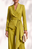 Brown 2 Piece Shawl Lapel Women Suits with Sash