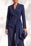 Brown 2 Piece Shawl Lapel Women Suits with Sash