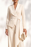 Brown 2 Piece Shawl Lapel Women Suits with Sash