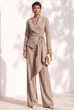 Brown 2 Piece Shawl Lapel Women Suits with Sash