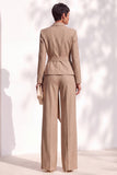 Brown 2 Piece Shawl Lapel Women Suits with Sash