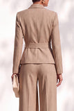 Brown 2 Piece Shawl Lapel Women Suits with Sash