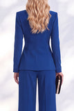 Ruched V-Neck Long Sleeve Blue Women Suits