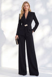 Ruched V-Neck Long Sleeve Blue Women Suits