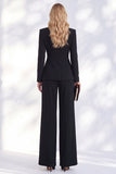 Ruched V-Neck Long Sleeve Blue Women Suits