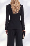 Ruched V-Neck Long Sleeve Blue Women Suits