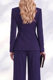 Ruched V-Neck Long Sleeve Blue Women Suits