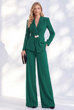 Ruched V-Neck Long Sleeve Blue Women Suits