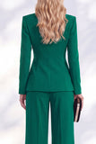 Ruched V-Neck Long Sleeve Blue Women Suits