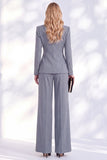 Ruched V-Neck Long Sleeve Blue Women Suits