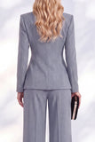 Ruched V-Neck Long Sleeve Blue Women Suits