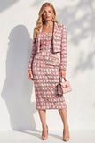 Pink 2 Piece Notched Lapel Long Sleeve Skirt Suits