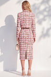 Pink 2 Piece Notched Lapel Long Sleeve Skirt Suits