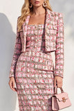 Pink 2 Piece Notched Lapel Long Sleeve Skirt Suits