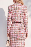 Pink 2 Piece Notched Lapel Long Sleeve Skirt Suits