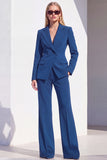 Blue Notched Lapel 2 Piece Women Suits