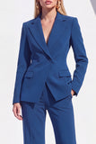 Blue Notched Lapel 2 Piece Women Suits