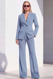 Blue Notched Lapel 2 Piece Women Suits