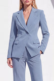 Blue Notched Lapel 2 Piece Women Suits