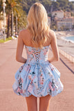 Pink Strapless Floral A Line Homecoming Dress