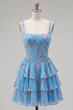 Square Neck Corset Floral Yellow A Line Homecoming Dress