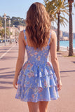 Square Neck Corset Floral Yellow A Line Homecoming Dress