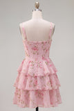 Square Neck Corset Floral Yellow A Line Homecoming Dress