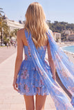 Strapless Pink Floral A Line Homecoming Dress With Scarf