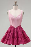 Red and Orange Corset V-Neck A Line Homecoming Dress