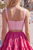 Red and Orange Corset V-Neck A Line Homecoming Dress