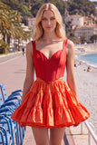 Red and Orange Corset V-Neck A Line Homecoming Dress