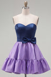Pink and Fuchsia Strapless A Line Ruffled Homecoming Dress