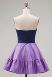 Pink and Fuchsia Strapless A Line Ruffled Homecoming Dress
