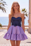 Pink and Fuchsia Strapless A Line Ruffled Homecoming Dress