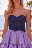 Pink and Fuchsia Strapless A Line Ruffled Homecoming Dress