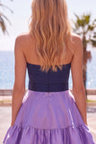 Pink and Fuchsia Strapless A Line Ruffled Homecoming Dress