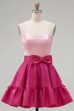 Pink and Fuchsia Strapless A Line Ruffled Homecoming Dress