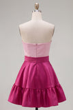 Pink and Fuchsia Strapless A Line Ruffled Homecoming Dress
