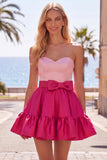 Pink and Fuchsia Strapless A Line Ruffled Homecoming Dress