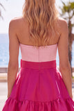 Pink and Fuchsia Strapless A Line Ruffled Homecoming Dress