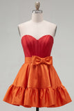 Pink and Fuchsia Strapless A Line Ruffled Homecoming Dress