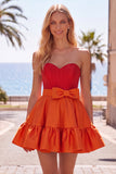Pink and Fuchsia Strapless A Line Ruffled Homecoming Dress